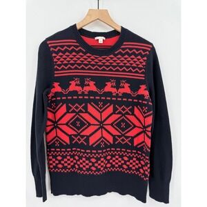 Gap Sweater Mens Large Red Navy Blue Christmas Reindeer Holiday Knit